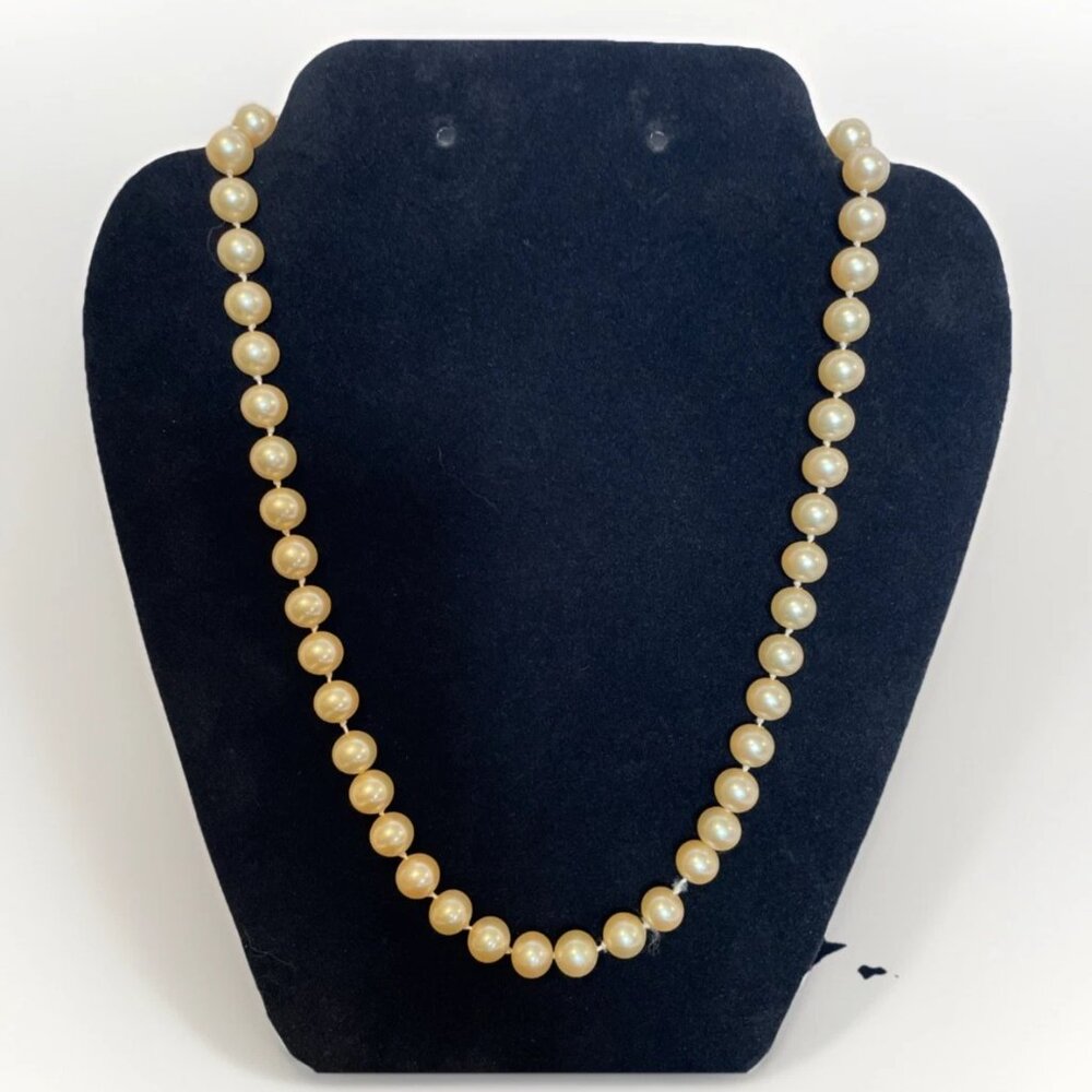Danecraft Signed 19 inch Faux Pearl 3 8 Beaded Knotted Necklace Barrel Clasp